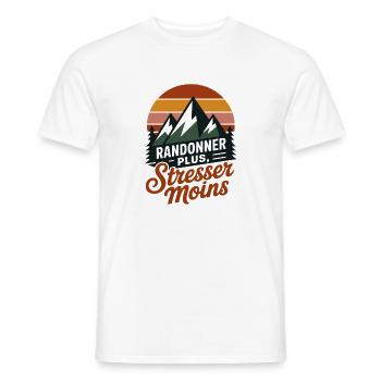 Randonner Plus, Stresser Moins – Nature & Montagne - T-shirt homme - blanc - Devant - AI Model Male 178 dark (178cm)