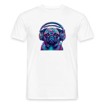 Pop Art Mops mit Kopfhörer Neon DJ Hund - Männer T-Shirt - Weiß - Vorne - AI Model Male 178 dark (178cm)