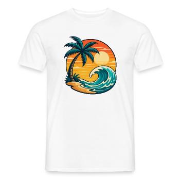 Palm Tree Sun Wave Vacation Summer Beach Shirt - Men's T-Shirt - white - Front - AI Model Male 178 dark (178cm)