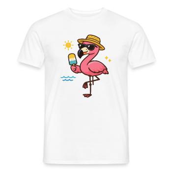 Flamingo Strandheld mit Eis - Men's T-Shirt - white - Front - AI Model Male 178 dark (178cm)