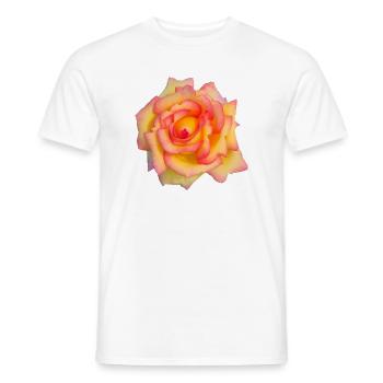 Yellow Pink Flamed Rose Blossom Art - Men's T-Shirt - white - Front - AI Model Male 178 dark (178cm)