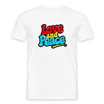 Love and Peace Retro Groovy Inscription - Men's T-Shirt - white - Front - AI Model Male 178 dark (178cm)