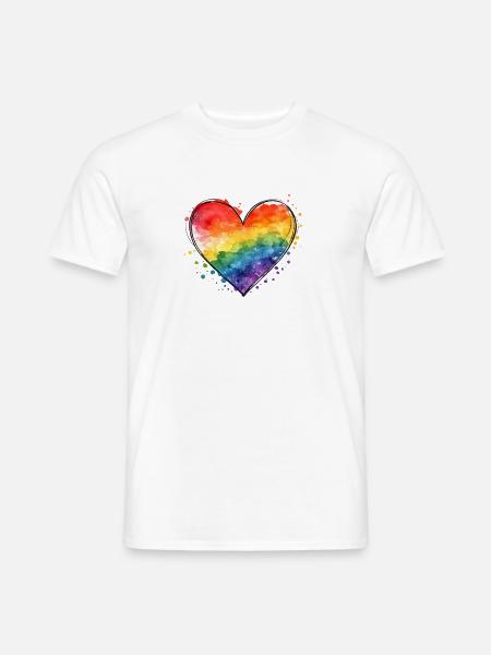 Regenbogen Herz Aquarell – Liebe & Vielfalt - Männer T-Shirt - Weiß