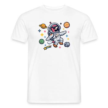 Astronaut Cartoon in Space Flamingo - Men's T-Shirt - white - Front - AI Model Male 178 dark (178cm)