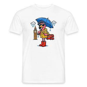 London Rain Flamingo Cartoon - Men's T-Shirt - white - Front - AI Model Male 178 dark (178cm)