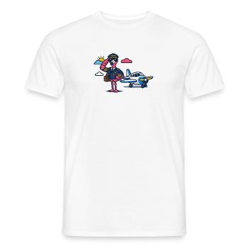 Flamingo pilot on propeller plane - Men's T-Shirt - white - Front - AI Model Male 178 dark (178cm)