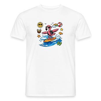 Surfer flamingo on wave - Men's T-Shirt - white - Front - AI Model Male 178 dark (178cm)