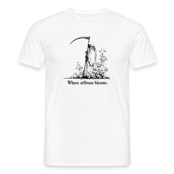 Where Stillness Blooms skleton and  Floral Art - Men's T-Shirt - white - Front - AI Model Male 178 dark (178cm)