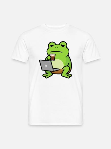 Lustiger Frosch mit Kaffee und Laptop Geschenk - Männer T-Shirt - Weiß