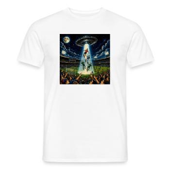 UFO Alien Abduction Soccer Match Funny Graphic Tee - Men's T-Shirt - white - Front - AI Model Male 178 dark (178cm)