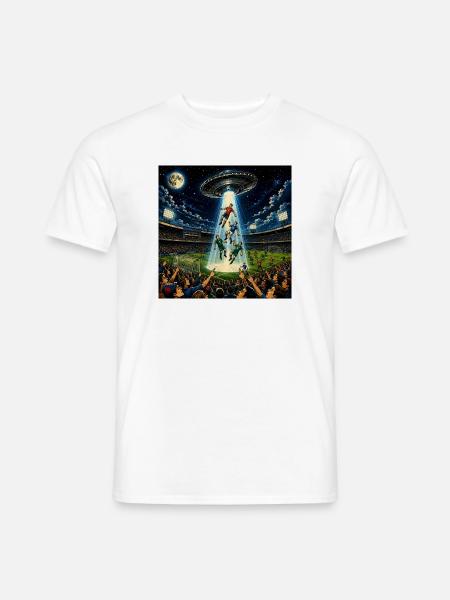 UFO-Alien-Entführungs-Fußballspiel Lustiges Grafik-T-Shirt - Männer T-Shirt - Weiß