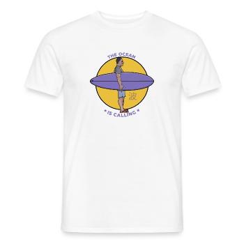 The Ocean Is Calling Retro Surf Graphic - Men's T-Shirt - white - Front - AI Model Male 178 dark (178cm)