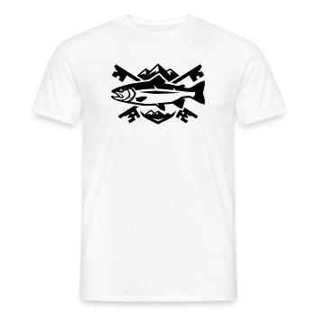 Forelle Berge Wappen Angeln Angelverein Logo - Männer T-Shirt - Weiß - Vorne - AI Model Male 178 dark (178cm)