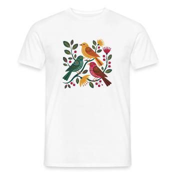  Bunte Vögel Im Blumen Ast Muster Folk Art - Männer T-Shirt - Weiß - Vorne - AI Model Male 178 dark (178cm)