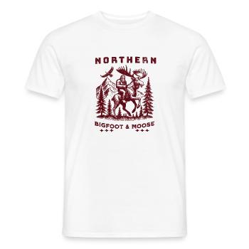 Northern Bigfoot & Moose in Pines - Men's T-Shirt - white - Front - AI Model Male 178 dark (178cm)