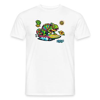 Colorful chameleon surfing art - Men's T-Shirt - white - Front - AI Model Male 178 dark (178cm)