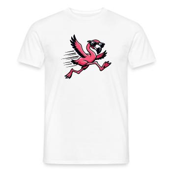 Flamingo in sprint with sunglasses - Men's T-Shirt - white - Front - AI Model Male 178 dark (178cm)