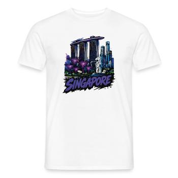 Singapore Neon Skyline & Merlion - Men's T-Shirt - white - Front - AI Model Male 178 dark (178cm)