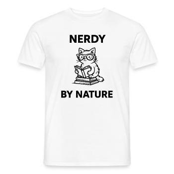Nerdy By Nature Cat Glasses Bookworm Saying - Men's T-Shirt - white - Front - AI Model Male 178 dark (178cm)
