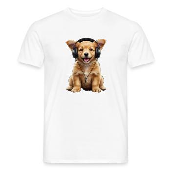 Headphone Puppy - Men's T-Shirt - white - Front - AI Model Male 178 dark (178cm)