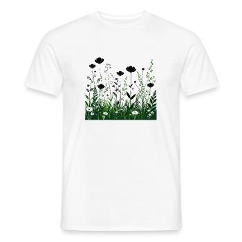 Black Green Wildflowers Silhouettes - Men's T-Shirt - white - Front - AI Model Male 178 dark (178cm)