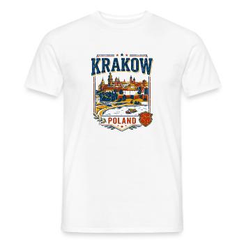 Vue sur la ligne d’horizon de Cracovie, Pologne, avec bateau fluvial - T-shirt homme - blanc - Devant - AI Model Male 178 dark (178cm)