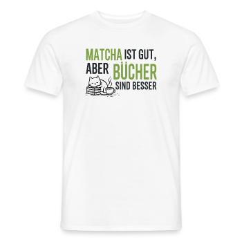 Cozy Bücher & Matcha Katze T-Shirt Geschenk - Männer T-Shirt - Weiß - Vorne - AI Model Male 178 dark (178cm)