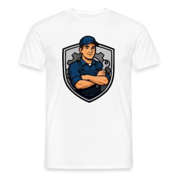 Mechanic Shield Motif - Men's T-Shirt - white - Front - AI Model Male 178 dark (178cm)