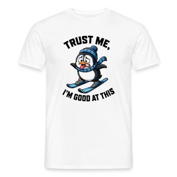 Pinguin Skifahrer Quirky Cartoon Spruch - Männer T-Shirt - Weiß - Vorne - AI Model Male 178 dark (178cm)