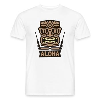 Tiki Mask Hawaii Vacation Beach Club Logo - Men's T-Shirt - white - Front - AI Model Male 178 dark (178cm)