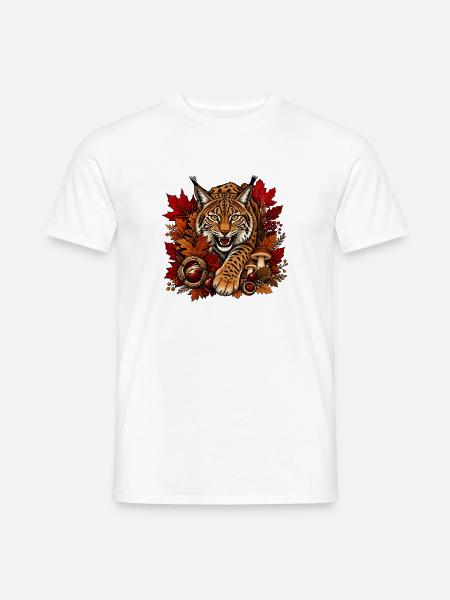 Herbst Wildkatze im Laubwald - Männer T-Shirt - Weiß