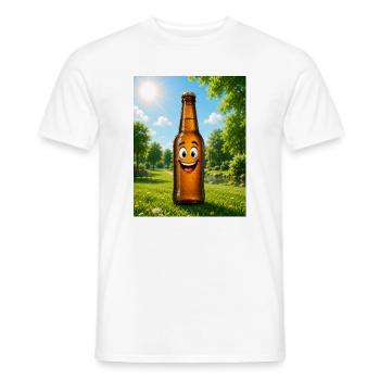 Bouteille de bière riante dans le parc - T-shirt homme - blanc - Devant - AI Model Male 178 dark (178cm)