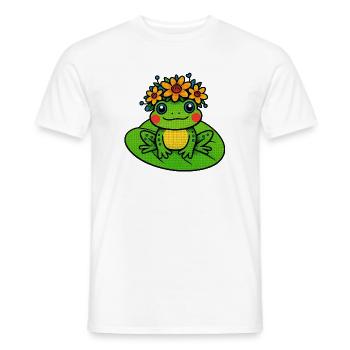 Grenouille avec couronne de fleurs colorée - T-shirt homme - blanc - Devant - AI Model Male 178 dark (178cm)