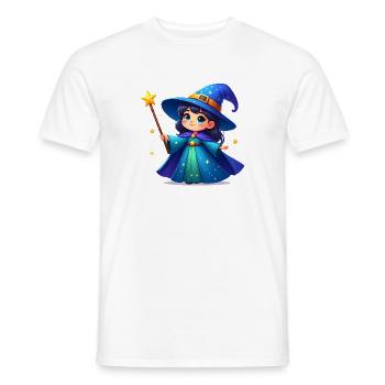 La Petite Sorcière avec une baguette magique – Personnage de bande dessinée Kawaii - T-shirt homme - blanc - Devant - AI Model Male 178 dark (178cm)