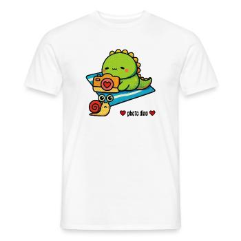 Dino fotografiert eine Schnecke - Männer T-Shirt - Weiß - Vorne - AI Model Male 178 dark (178cm)