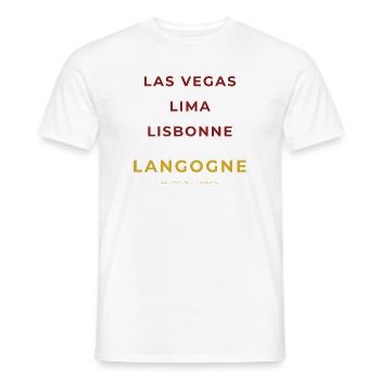 Langogne Lozère - Las Vegas - Lima - Lisbonne - T-shirt homme - blanc - Devant - AI Model Male 178 dark (178cm)