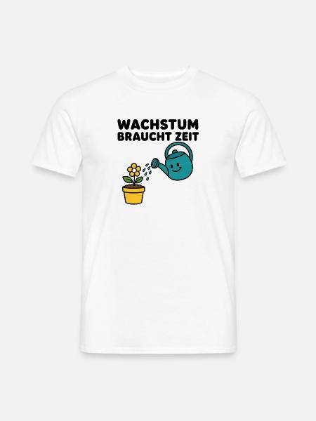 Wachstum braucht Zeit – Comic-Blume mit Gießkanne - Männer T-Shirt - Weiß