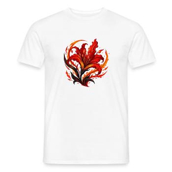 Flame Blossom – Fiery Blossom Art - Men's T-Shirt - white - Front - AI Model Male 178 dark (178cm)