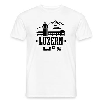 Lucerne Landmark – Chapel Bridge & Water Tower - Men's T-Shirt - white - Front - AI Model Male 178 dark (178cm)