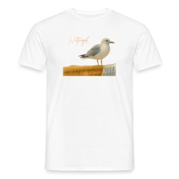 Mouette échassière de la mer du Nord sur une chaise longue de plage en mer Baltique - T-shirt homme - blanc - Devant - AI Model Male 178 dark (178cm)