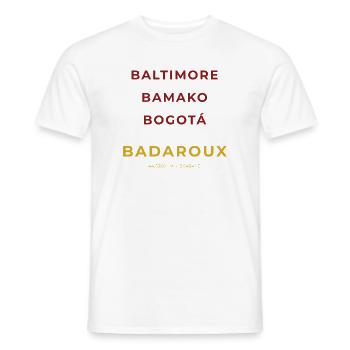 Badaroux Lozère - Baltimore - Bamako - Bogota - T-shirt homme - blanc - Devant - AI Model Male 178 dark (178cm)