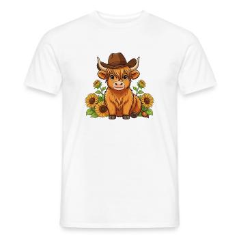 Veau avec un chapeau occidental avec des tournesols - T-shirt homme - blanc - Devant - AI Model Male 178 dark (178cm)