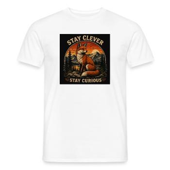 Reste malin Reste curieux Renard Vintage noir - T-shirt homme - blanc - Devant - AI Model Male 178 dark (178cm)