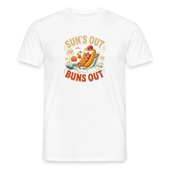 Sun out, rolls out, funny hot dog - Men's T-Shirt - white - Front - AI Model Male 178 dark (178cm)