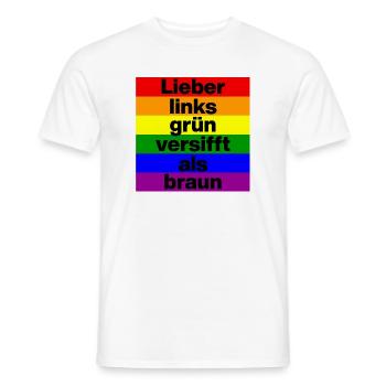 LIEBER LINKS GRÜN VERSIFFT ALS BRAUN, NO NZS,  - Männer T-Shirt - Weiß - Vorne - AI Model Male 178 dark (178cm)