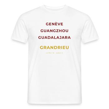 Grandrieu Lozère - Genève - Guangzhou -Guadalajara - T-shirt homme - blanc - Devant - AI Model Male 178 dark (178cm)