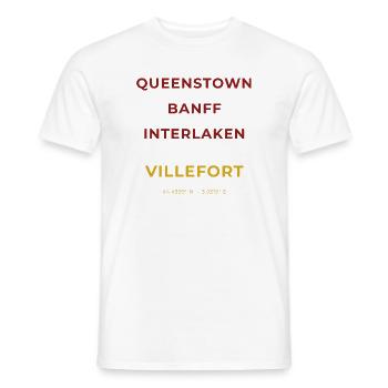 Villefort Lozère - Queenstown - Banff - Interlaken - T-shirt homme - blanc - Devant - AI Model Male 178 dark (178cm)