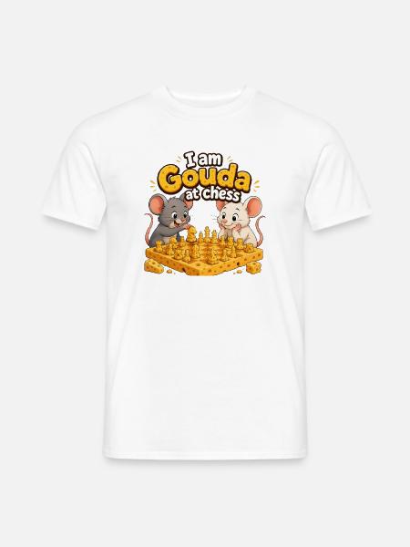 Gouda im Schach – Lustige Mäuse-Schachspieler - Männer T-Shirt - Weiß