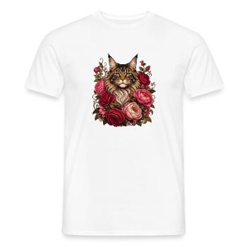 Cat in a wreath of flowers - Men's T-Shirt - white - Front - AI Model Male 178 dark (178cm)
