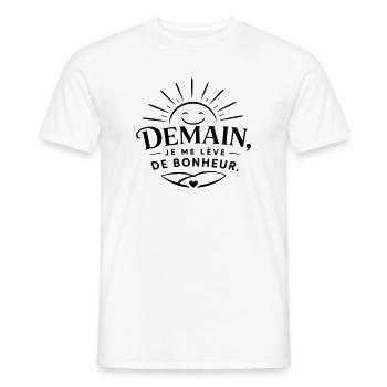 Demain je me lève de bonheur - T-shirt homme - blanc - Devant - AI Model Male 178 dark (178cm)